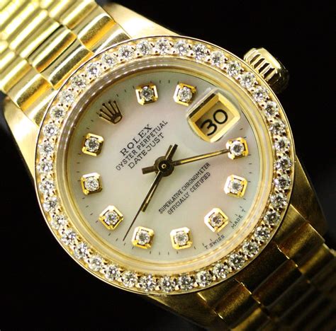 rolex ladies datejust gold diamond|rolex women's datejust diamond bezel.